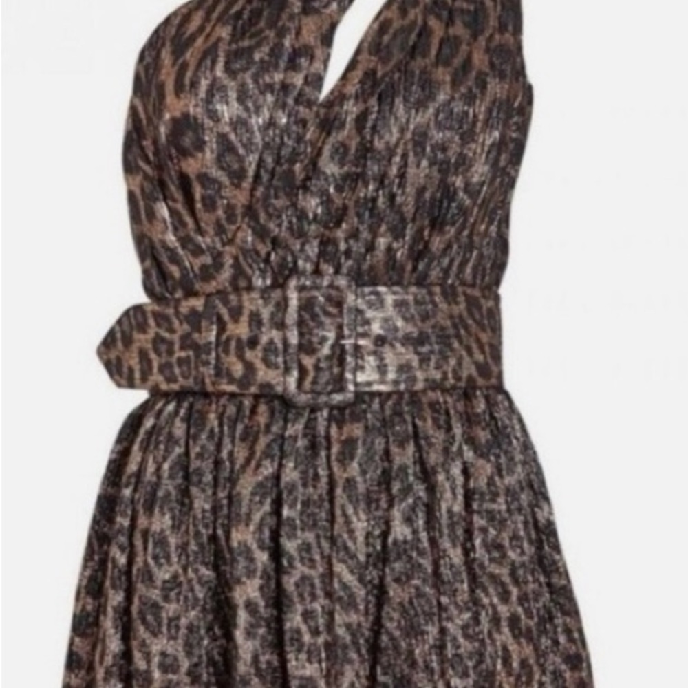 Retrofete Animal Print Halter Mini Dress
